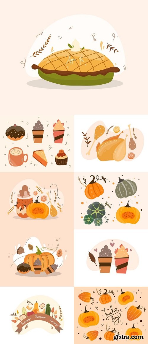 Flat thanksgiving food set for thanksgiving concept with flat design resources and background