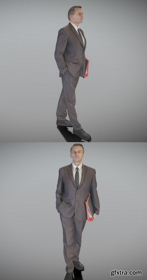 Man in black suit walking with folder 301 3D Model