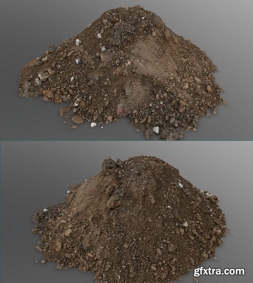 Brown soil pile with stones 3D Model