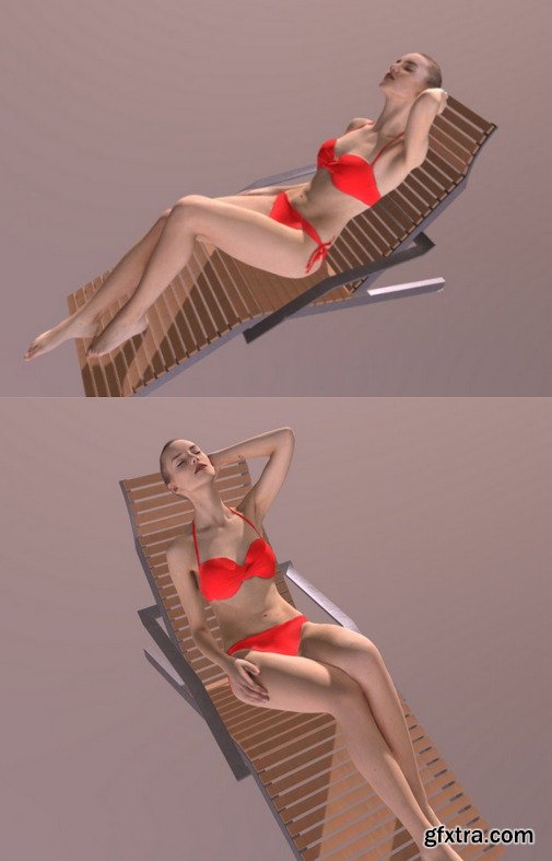 Beach Bikini Woman Barbara Sitting Tanning 3D Model