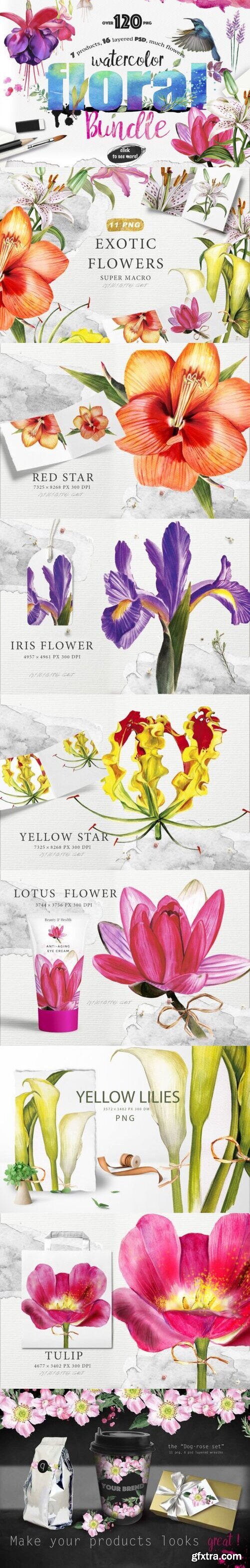 120 Watercolor Floral Bundle