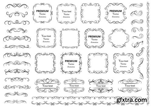 Decorative swirls or scrolls vintage frames flourishes labels and dividers retro vector illustration