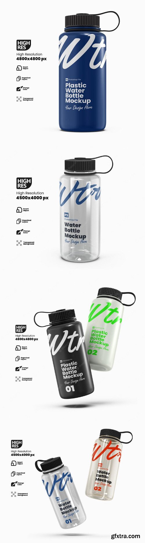 Transparent water bottle mockup