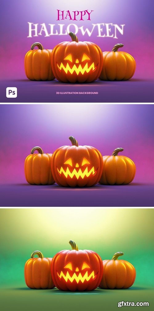 Happy Halloween Pumpkins - 3D Illustration DTV5NGY