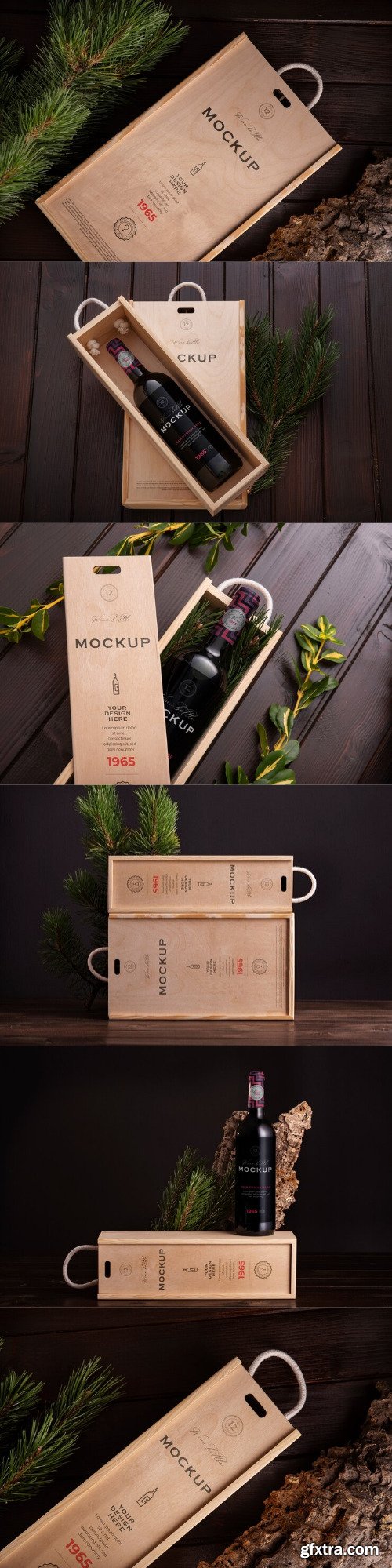 Wooden wine box mock-up design