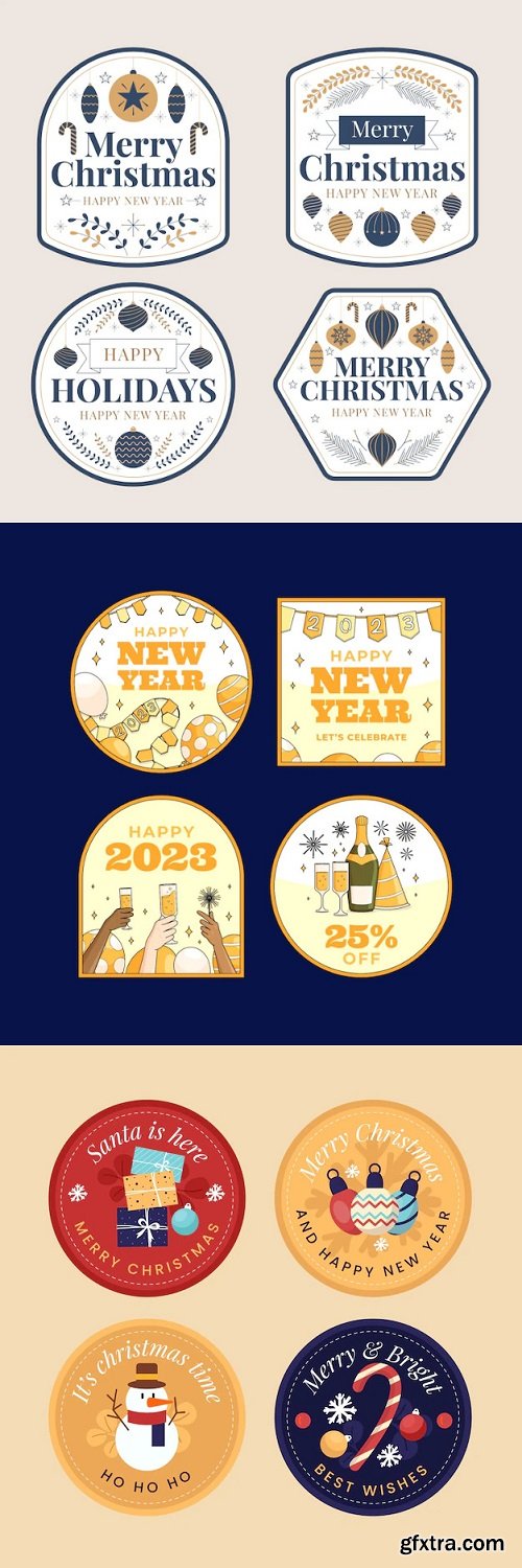 Hand drawn new year 2023 labels collection