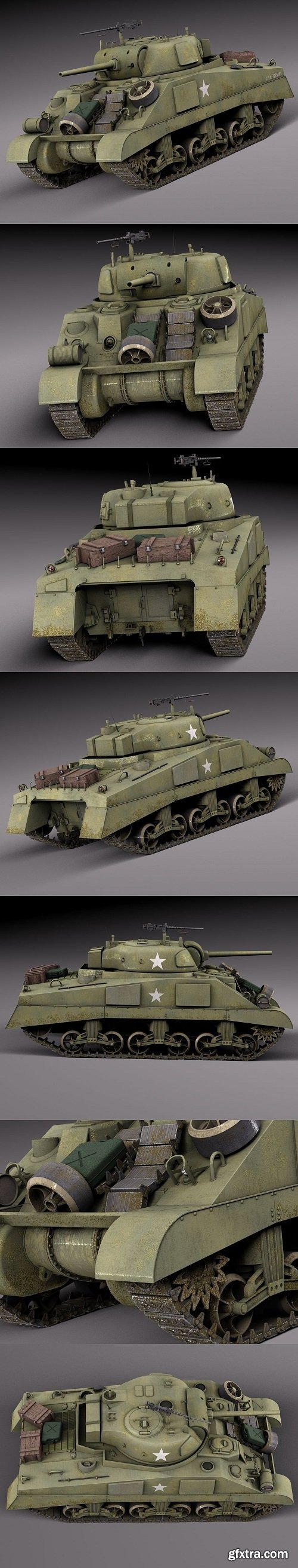 M4A2 Sherman Tank with equipment 3D Model