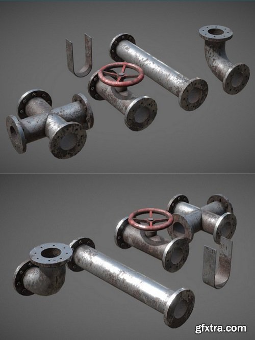 Rusty Modular Pipes 3D Model