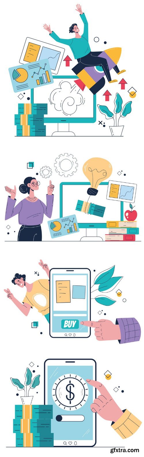 Digital business technology office work management abstract concept. vector isolated graphic design