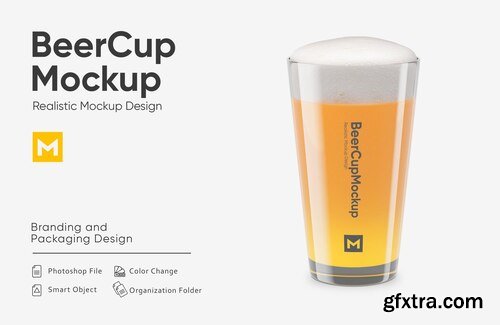 Realistic beer cup mockup, drink, beer