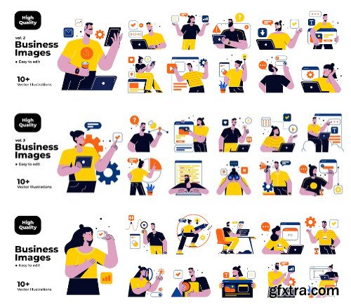 Business concept illustrations mega set collection of scenes with men and women taking part in business activities