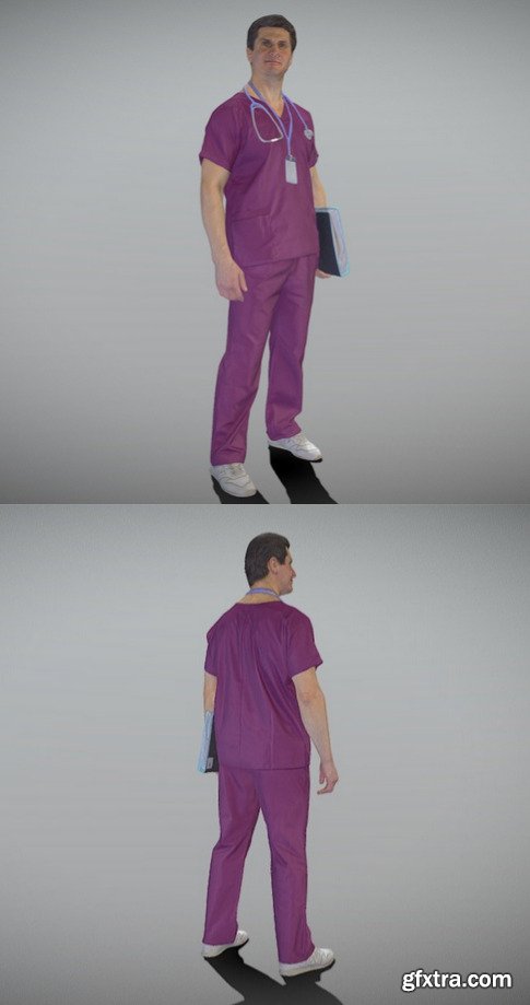 Male doctor in purple uniform with folder 302 3D Model
