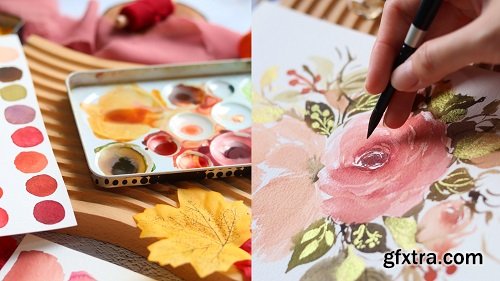Autumn Watercolor: Paint Fall Florals and Foliage with Gold Accents