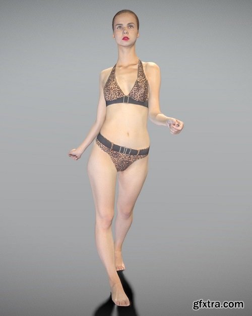 Beautiful woman in leopard bikini walking 230 3D Model