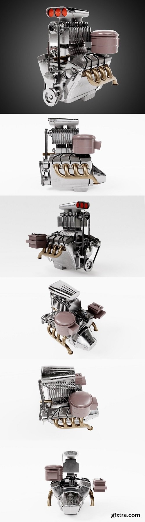 vintage car engine V8 turbocharged vehicle part da1 Low-poly 3D model