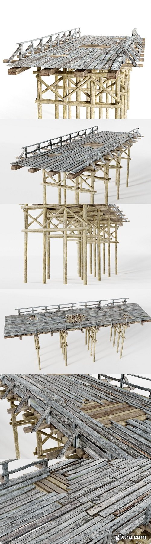 Wooden old bridge damaged an3 Low-poly 3D model