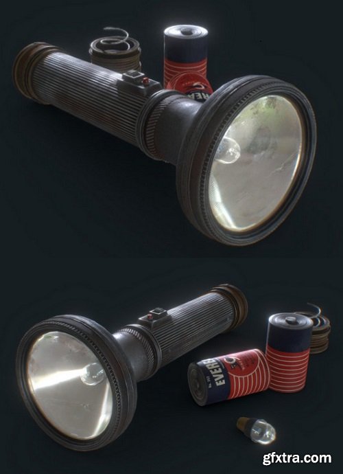 Vintage Police Flashlight with Batteries 3D Model