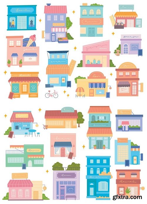 Front store design in flat style illustration