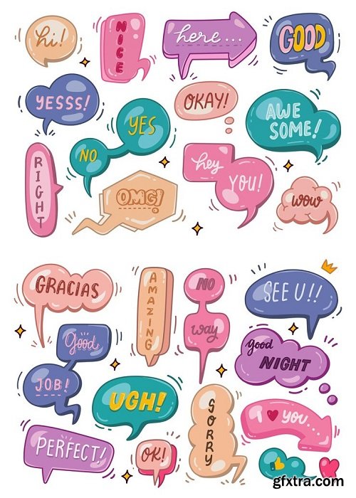 Cute pastel colors speech bubble doodle illustration