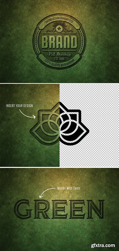 Engraved Logo Effect in Green Metal Mockup