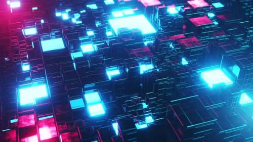 Videohive - Wall with many pieces of blue and red light. Infinitely looped animation - 40520184