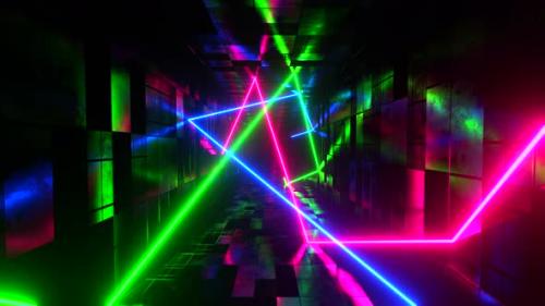 Videohive - Multicolored lasers moving in a rectangular tunnel. Infinitely looped animation - 40520183