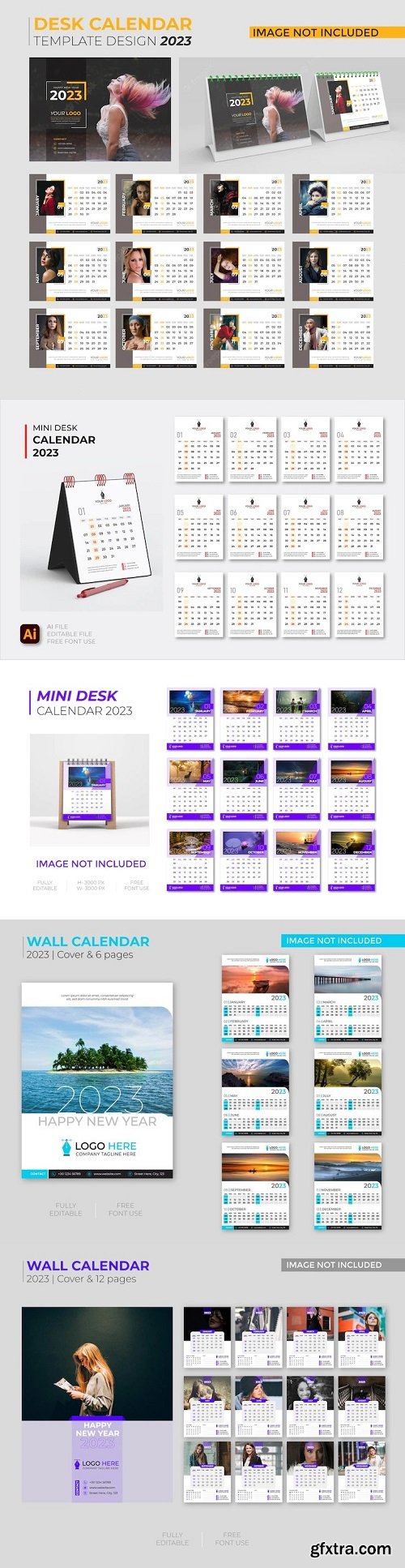 Mini desk calendar 2023 template