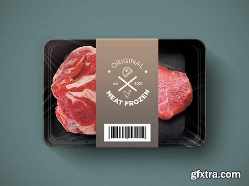Premium tray meat mockup with label