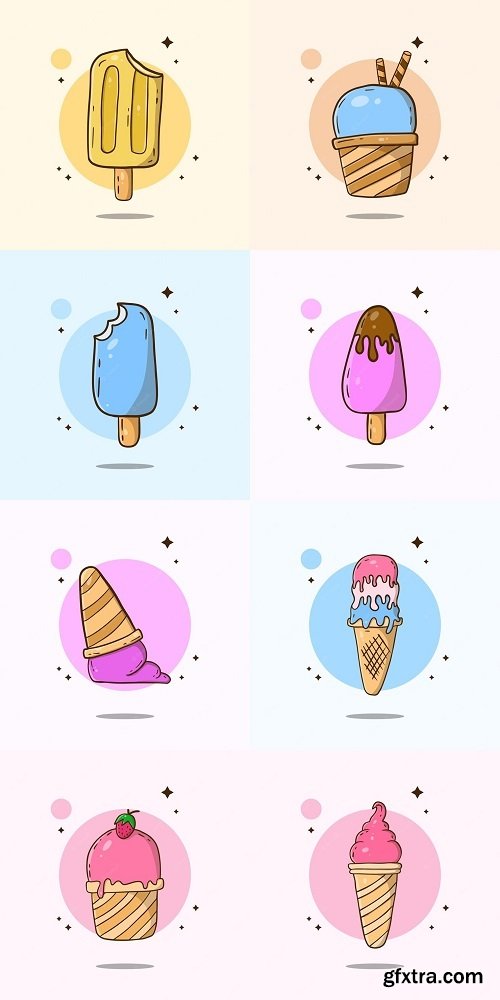 Ice cream cartoon vector icon illustration sweet food icon concept isolated premium vector