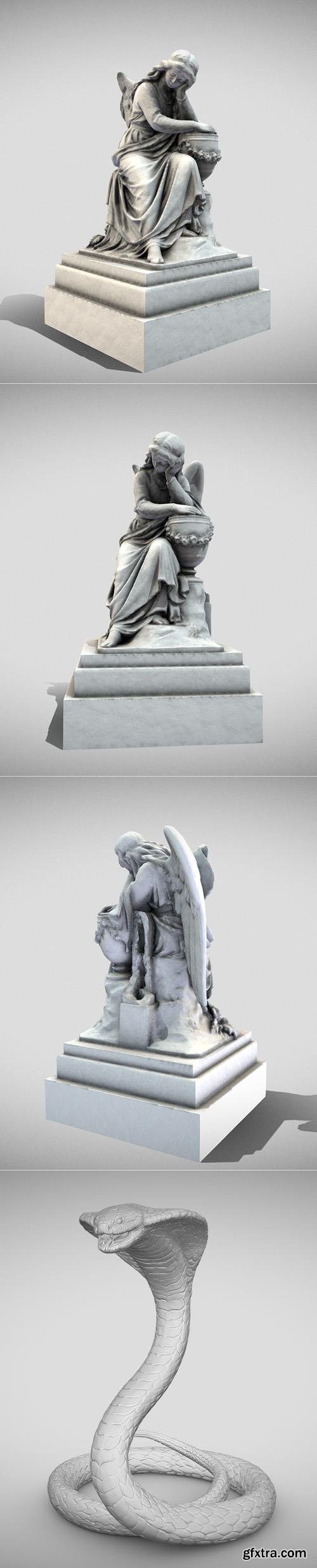 Cemetery Statue Sleeping Angel and King Cobra – 3D Print