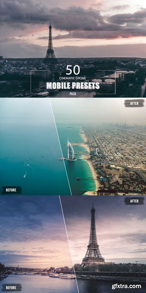 50 Cinematic Drone Mobile Presets Pack