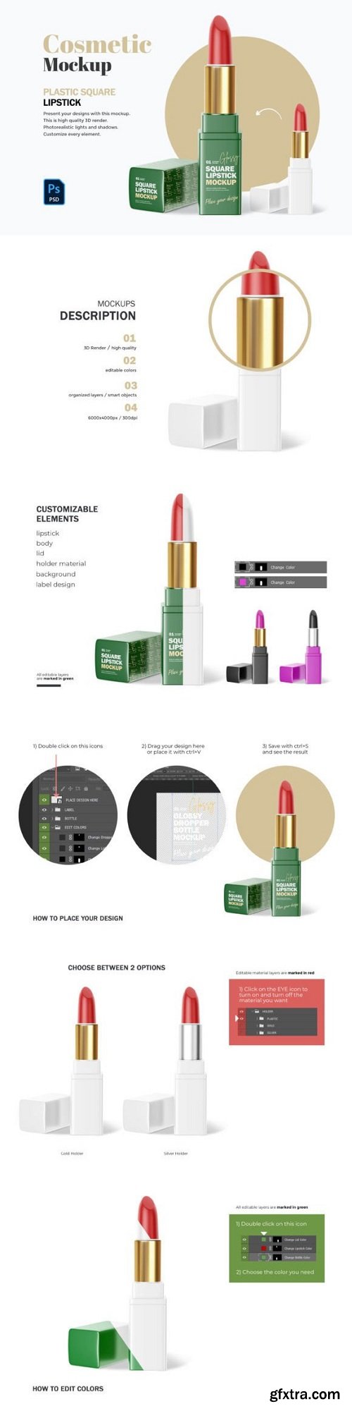 Plastic Square Lipstick - PSD Mockup