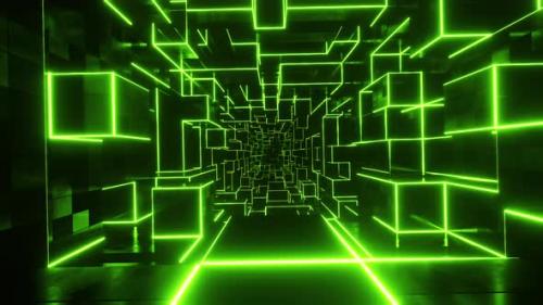 Videohive - Flying through a tunnel of green neon cubes. Infinitely looped animation - 40723328