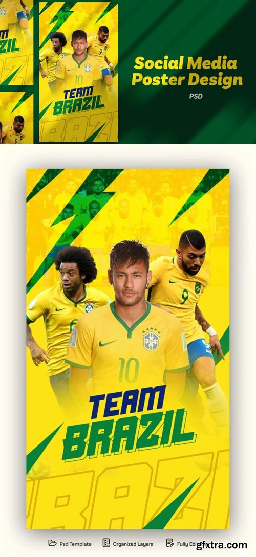 The Brazil Team Social Media Poster Story - PSD Template