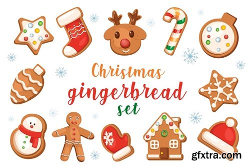 Christmas Gingerbreads Set with Isolated Elements 7HKTDBC