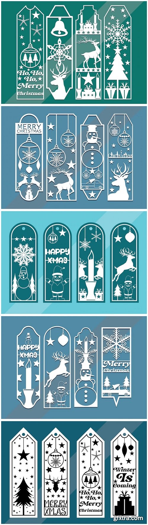 Laser cut panel set with christmas bookmark design,
