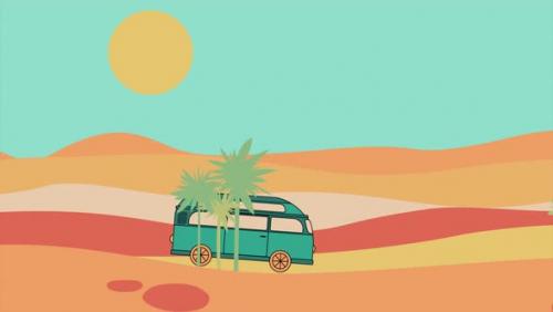 Videohive - Moving minivan on mountain desert background. Car riding through canyon desert - 40820429