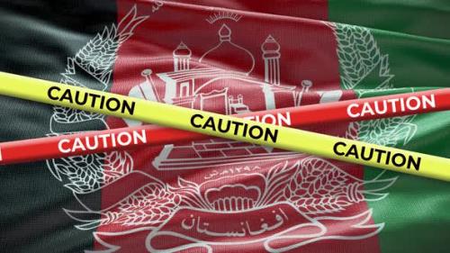 Videohive - Afghanistan national flag with caution tape animation. Social issue in country, news illustration - 40949149