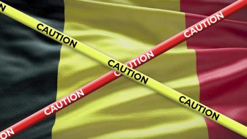Videohive - Belgium national flag with caution tape animation. Social issue in country, news illustration - 40949151