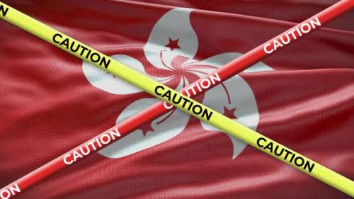 Videohive - Hong Kong flag with caution tape animation. Social issue in country, news illustration - 40952278