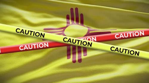 Videohive - New Mexico state flag waving background with yellow caution tape animation - 40938355