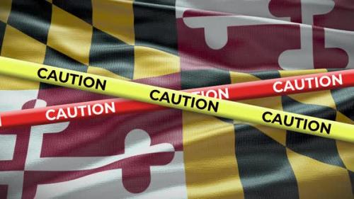 Videohive - Maryland state flag waving background with yellow caution tape animation - 40938361