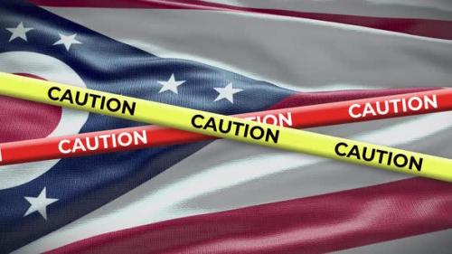 Videohive - Ohio state flag waving background with yellow caution tape animation - 40938801