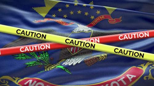 Videohive - North Dakota state flag waving background with yellow caution tape animation - 40938808