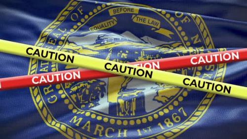 Videohive - Nebraska state flag waving background with yellow caution tape animation - 40938839