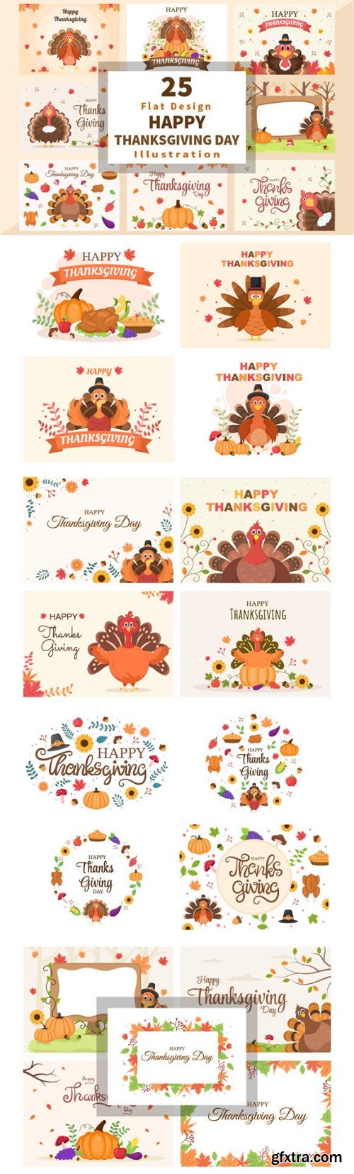 25 Thanksgiving with Turkey Vector