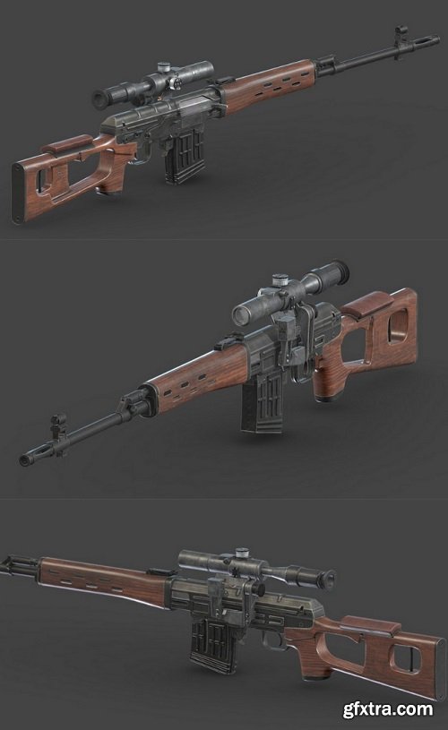 Dragunov Sniper Rifle Low Poly Realistic 3D Model