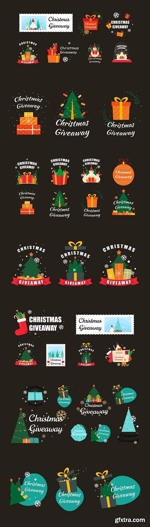 Christmas giveaway labels. a collection of labels, stickers and symbols with a christmas theme