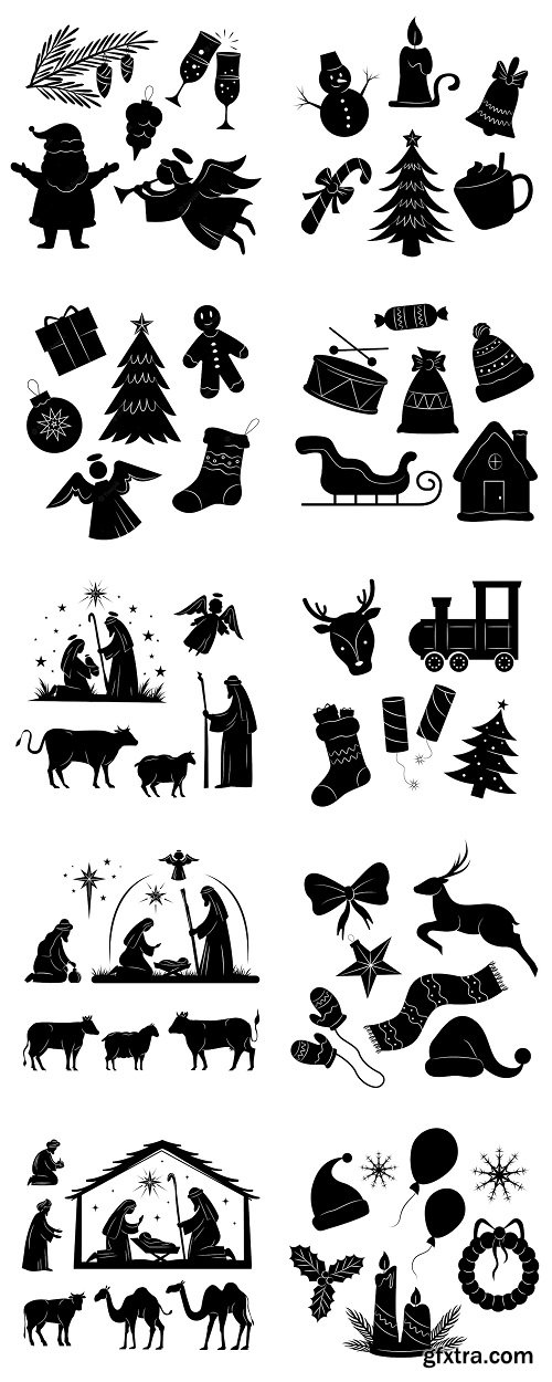 Flat christmas silhouettes collection