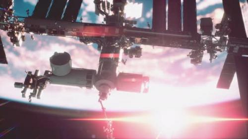 Videohive - Close Up ISS Flying Over Earth Globe Atmosphere - 40300741
